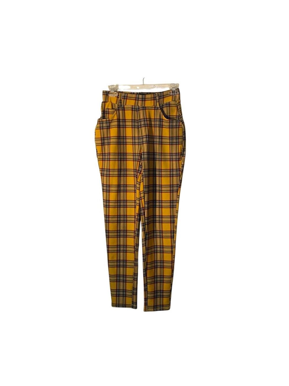Indero women’s yellow plaid 90s Y2K clueless stretch ankle pants L